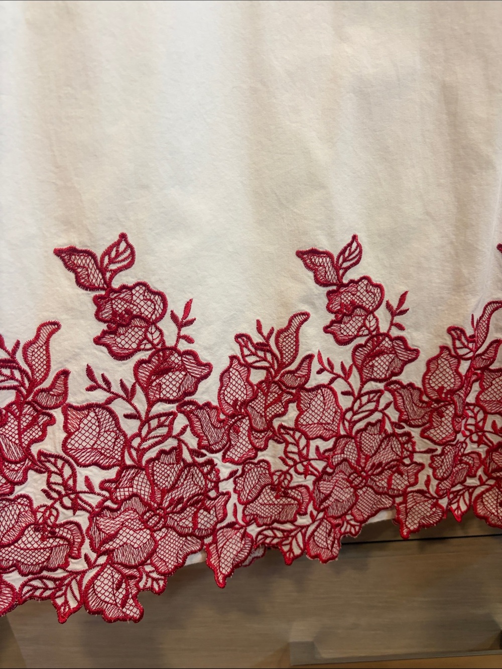 White Tunic Dress with Red Floral Embroidery - Picture 3 of 6